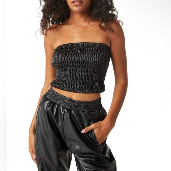MISA‎ Los Angeles Black Bandeau Tube top NWT Size Large faux leather - Picture 1 of 7